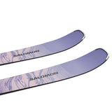 W Stance 84- A pair of Salomon Stance 84 women's skis with M11 GW system bindings in black, mounted on a white background.