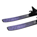 W Stance 84- A pair of Salomon Stance 84 women's skis with M11 GW system bindings in black, mounted on a white background.