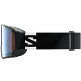 S/View 3- Salomon ski goggles with blue lens and a black strap on a white background