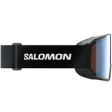 S/View 3- Salomon ski goggles with blue lens and a black strap on a white background