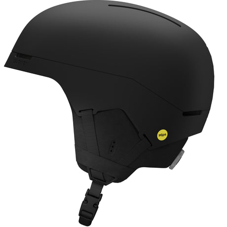 BrigadeIndexMIPS- Black helmet with black chin strap on a white background