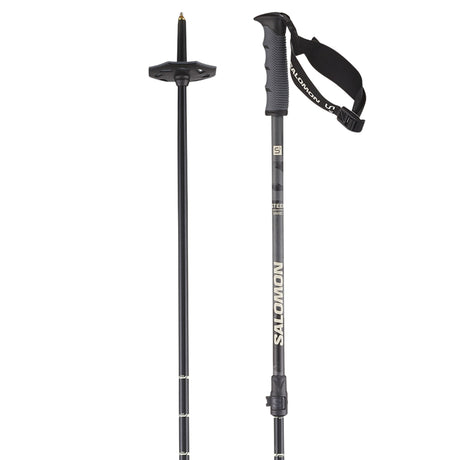 Steep Vario S3- Two black ski poles with Salomon branding on a white background