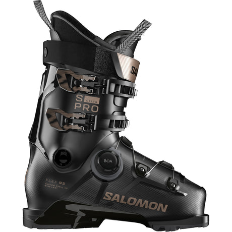 S/Pro Delta BOA 95 W- A Salomon S/Pro Delta BOA 95 W GW women's ski boot with a black upper and BOA lacing system.