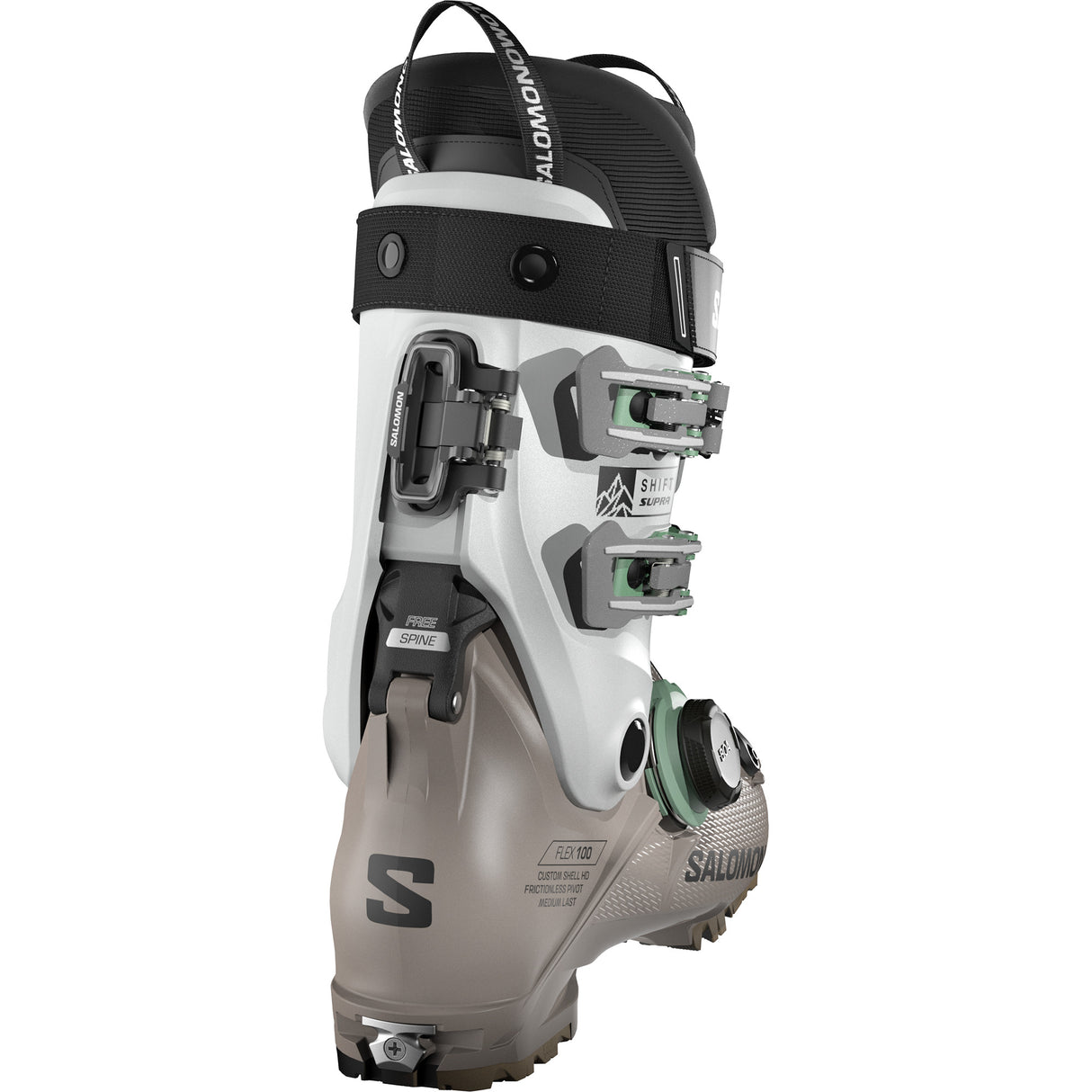 Shift Supra BOA 100- Salomon ski boot with visible branding on a white background