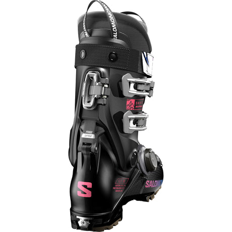Shift Supra BOA 80- Salomon Shift Supra BOA 80 GW Kids Ski Boot in black with BOA lacing system, visible logos, and winter ski boot features.
