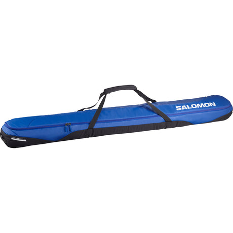 Ski Trip 1 Pair Padded Ski Bag- Blue and black Salomon ski bag on a white background