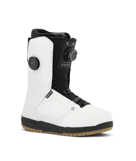 Lasso- White and black dual BOA snowboard boot on a white background