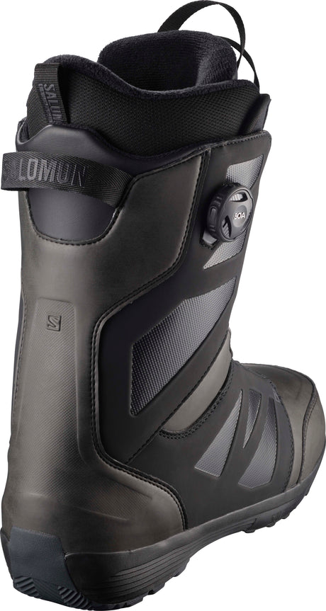 LaunchBOASjBOA-Black snowboard boot with white sole on a white background