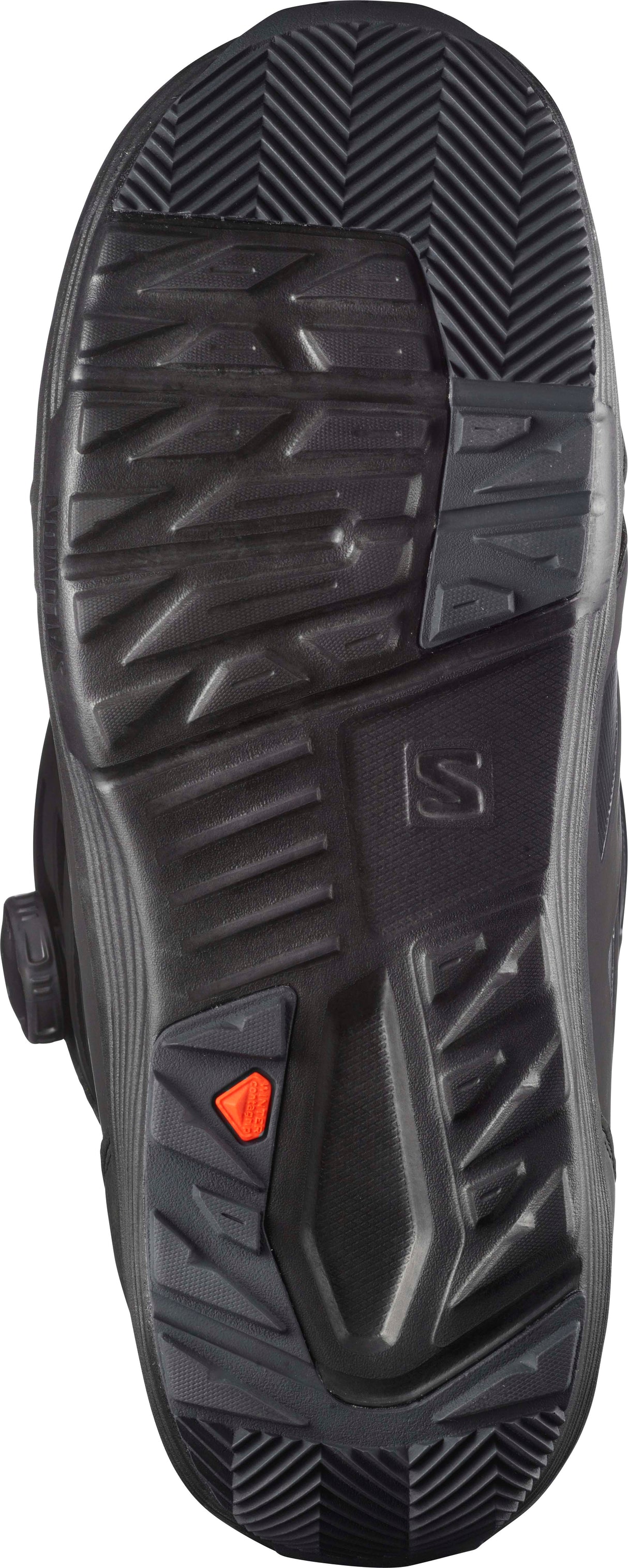 LaunchBOASjBOA-Black snowboard boot with white sole on a white background