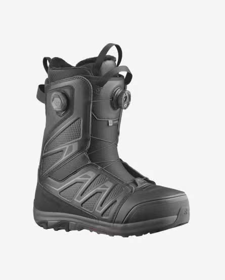 LaunchBOASjBOA-Black snowboard boot with white sole on a white background