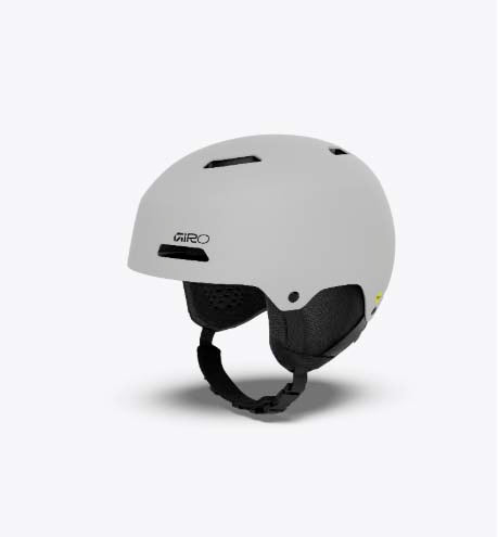LedgeFSMIPS- Matte white helmet with black chin strap on a white background