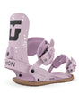 Legacy-Light pink snowboard binding with 'Union' branding on a white background