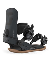 Legacy-Black snowboard binding with 'Union' branding on a white background