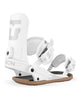 Legacy-White snowboard binding with 'Union' branding on a white background
