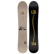 LibRig- Two views of a snowboard deck, one beige with a logo and the other black with 'LIB TECH' text, on a white background.