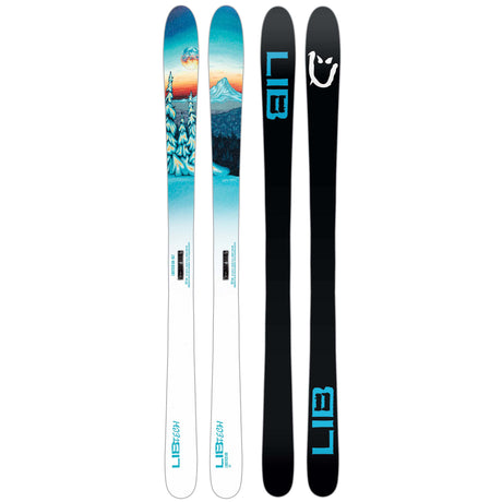 Libstick88- Two skis with different designs and 'LIB' branding on a white background