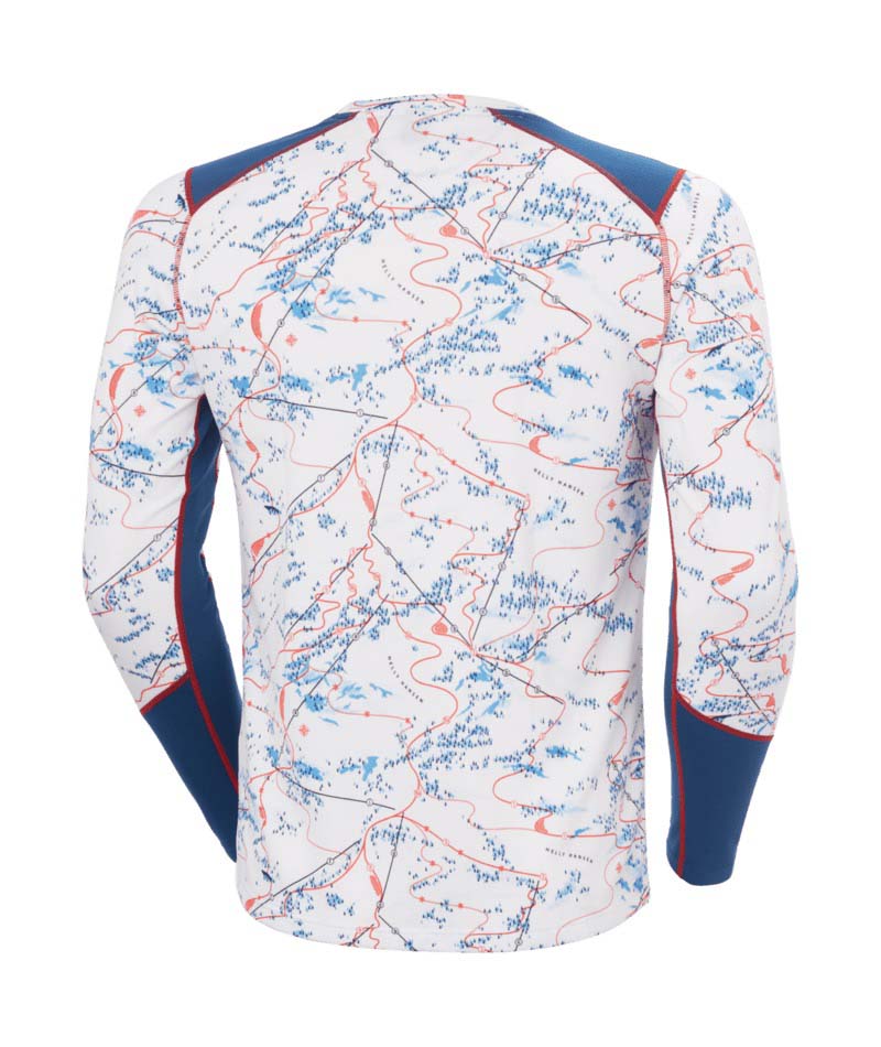 LifaActiveCrew- Long-sleeve shirt with a map pattern and blue accents on a white background