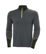 LifaMerinoMidweight1_2Zip-Gray long-sleeve shirt with yellow accents on a white background