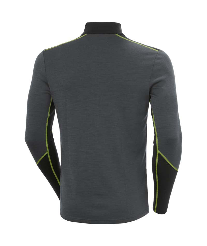 LifaMerinoMidweight1_2Zip-Gray long-sleeve shirt with yellow accents on a white background