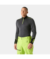 LifaMerinoMidweight1_2Zip-Gray long-sleeve shirt with yellow accents on a white background