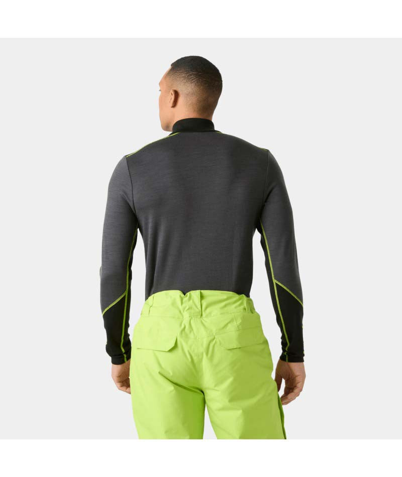 LifaMerinoMidweight1_2Zip-Gray long-sleeve shirt with yellow accents on a white background