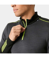 LifaMerinoMidweight1_2Zip-Gray long-sleeve shirt with yellow accents on a white background