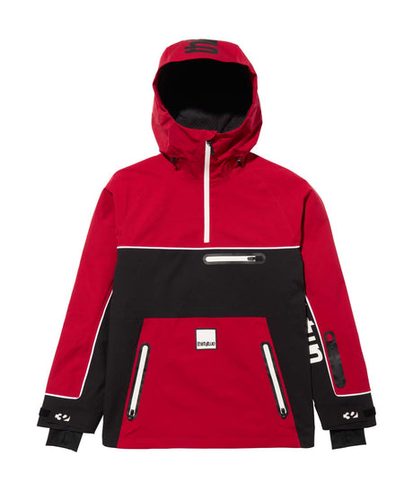 LightAnorak- Red, black, and white half zip jacket on a white background