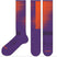 LightCushionPixelSnowSock-Purple and orange socks with geometric pattern on a white background