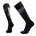 LightCushionPixelSnowSock-Black knee-high socks with white pattern on a white background