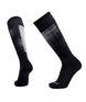 LightCushionPixelSnowSock-Black knee-high socks with white pattern on a white background