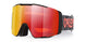 LineMinerProL-Red and black goggles with a reflective lens on a white background