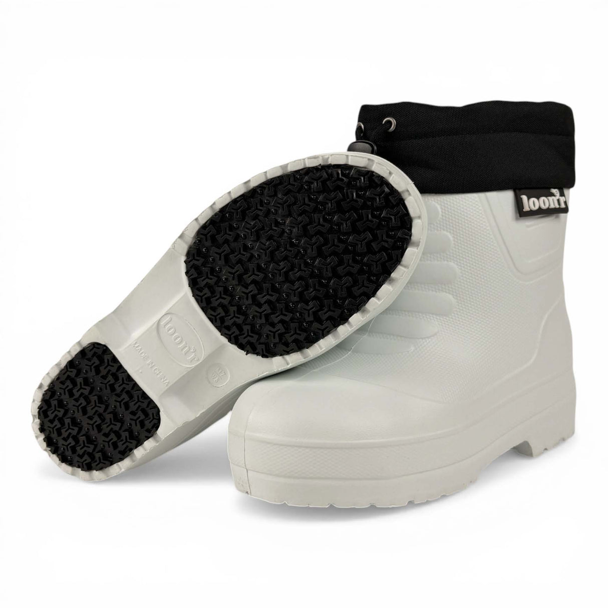 LoRider- White rubber boots on a white background