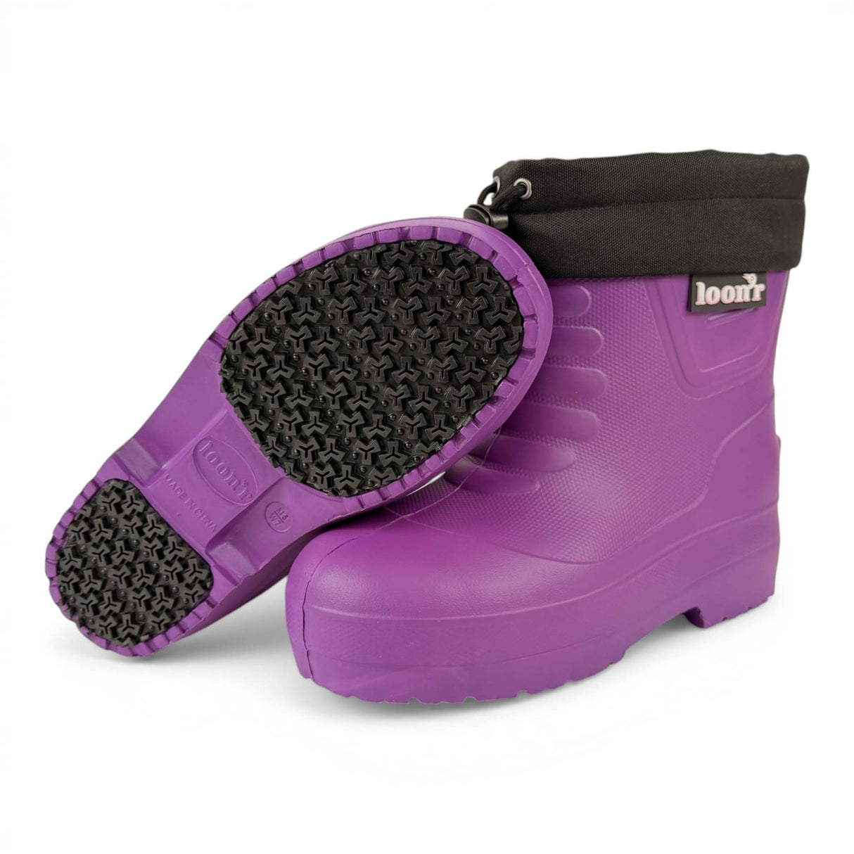 LoRider- Purple rubber boots on a white background