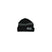 LogoBeanie- Black beanie with white horizontal lines on a white background
