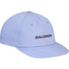 LogoFlatCap-Light blue cap with 'Salomon' logo on a white background