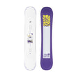 Lotus- White snowboard with a purple and yellow flower in the center and a purple base with a yellow flower at the top shown on a white background