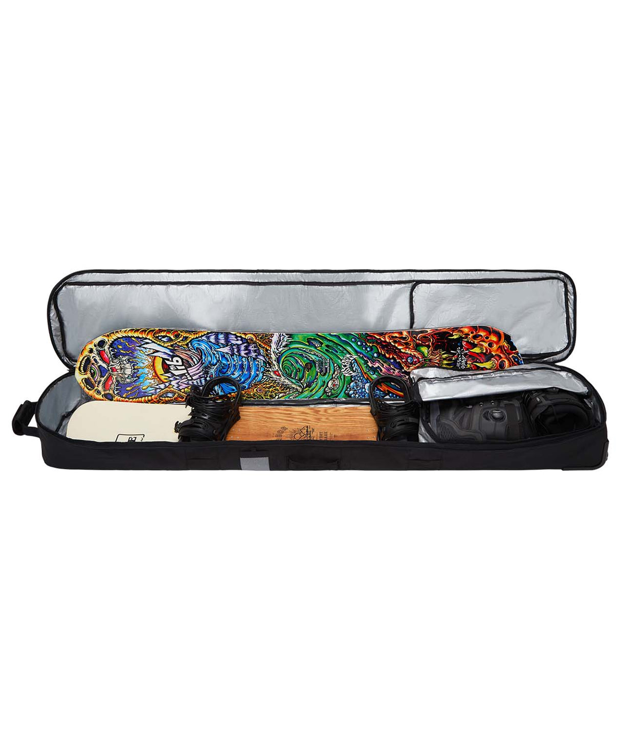 LowRollerSnowboardBag-Black snowboard bag with Dakine logo on a white background
