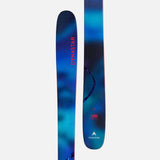 M-FREE100OPEN-A pair of Dynastar ski tips with a blue and black abstract pattern and red accents, displayed vertically against a light gray background.