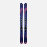 M-MENACE90XPRESS-A pair of Dynastar skis, featuring a dark blue and purple gradient design with orange accents, set against a plain light gray background.