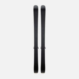 M-MENACE90XPRESS-A pair of Dynastar skis, featuring a dark blue and purple gradient design with orange accents, set against a plain light gray background.