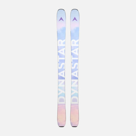 M-PROW92OPEN-A pair of Dynastar ski tips with a pastel blue, purple, and pink gradient design, displayed vertically against a light gray background.