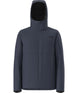 MApexElevationJacket- Navy jacket with a hood on a white background