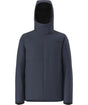 MApexElevationJacket- Navy jacket with a hood on a white background