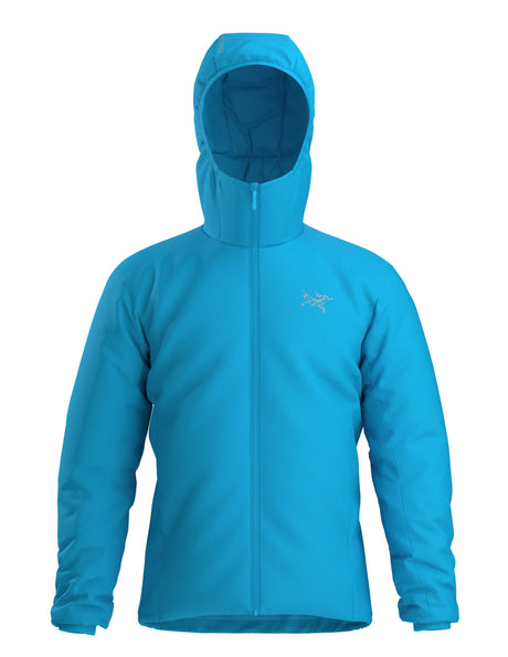 MAtomHoody-Light blue hooded jacket with brand logo on a white background
