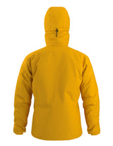 MAtomHoody-A bright yellow hooded jacket with a full front zipper and a small light gray Arc'teryx logo on the left chest, shown on a plain white background.