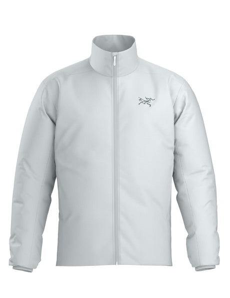 MAtomJacket-A light gray full-zip jacket with a stand-up collar and a small black Arc'teryx logo on the left chest, shown against a plain white background.