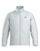 MAtomJacket-A light gray full-zip jacket with a stand-up collar and a small black Arc'teryx logo on the left chest, shown against a plain white background.