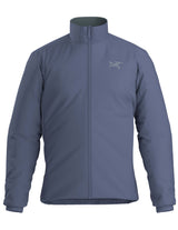 MAtomJacket-A slate blue full-zip jacket with a stand-up collar and a small Arc'teryx logo on the left chest, displayed on a clean white background.