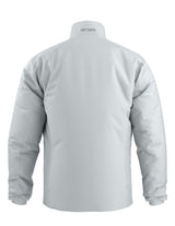 MAtomJacket-A light gray full-zip jacket with a stand-up collar and a small black Arc'teryx logo on the left chest, shown against a plain white background.