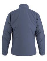 MAtomJacket-A slate blue full-zip jacket with a stand-up collar and a small Arc'teryx logo on the left chest, displayed on a clean white background.